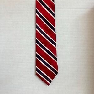 Tommy Hilfiger Red/Navy/White Striped Silk Ivy League 90's Preppy Classic Tie